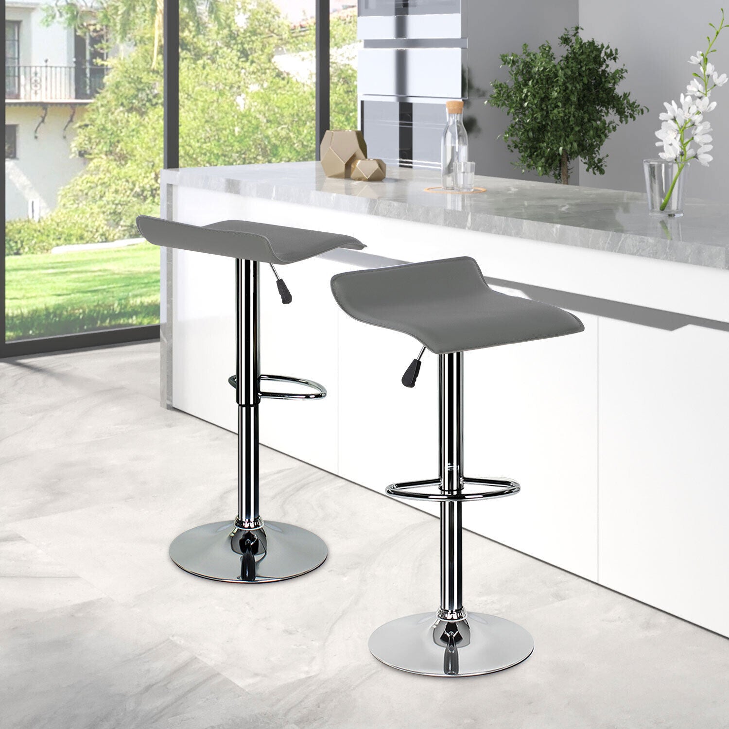 Bar Stools × 2 Padded Seat Faux Leather Swivel Home Kitchen Breakfast Muti Types