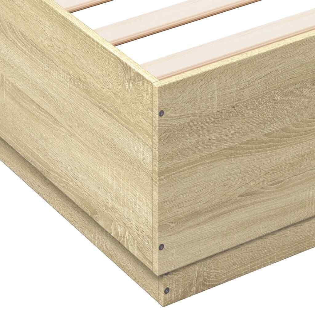 BaraSh Bed Frame with Sonoma Oak 160x200 Engineered Wood,Platform Bed D6R4