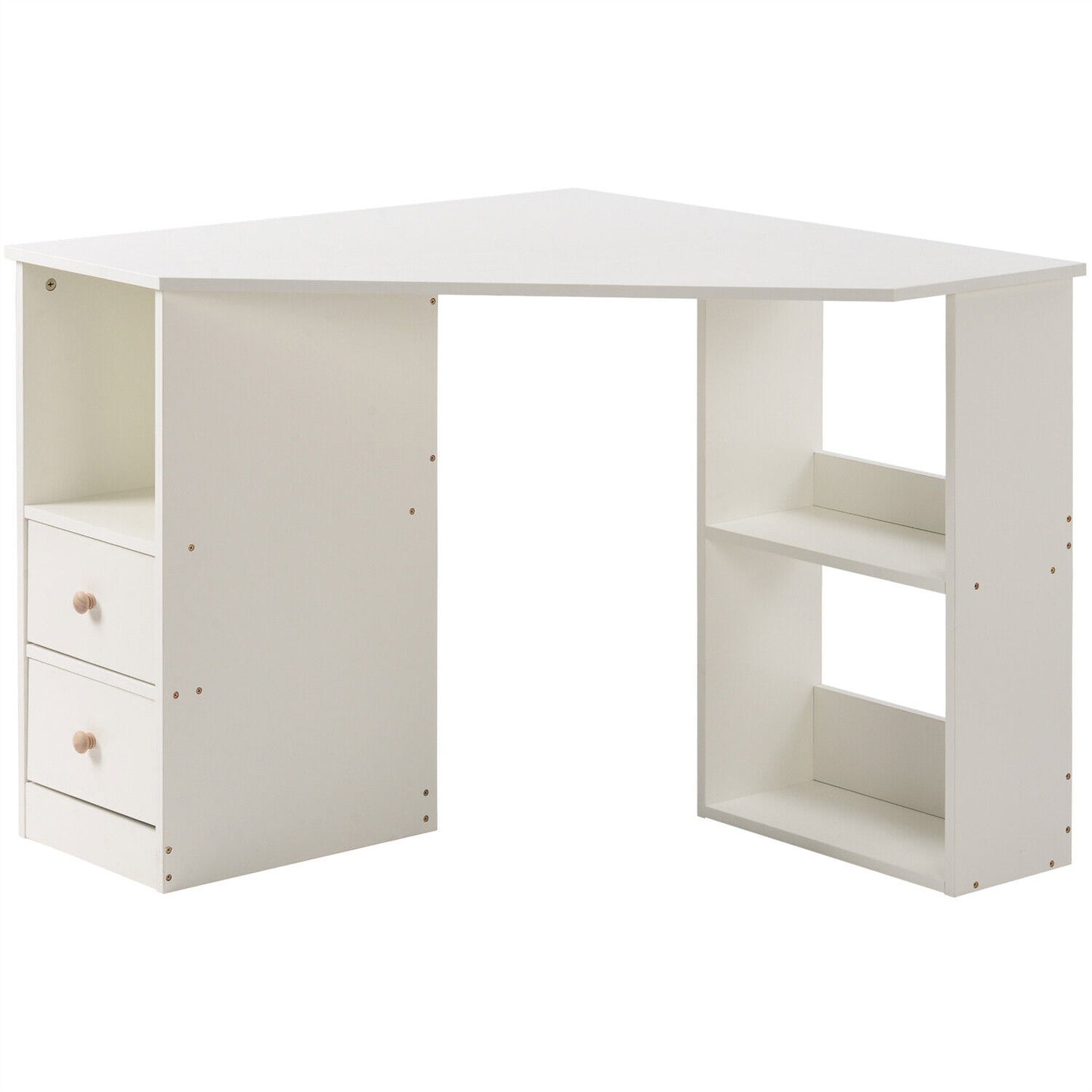 Corner Computer Desk with Storage Shelves Home Office Study Workstation Wooden