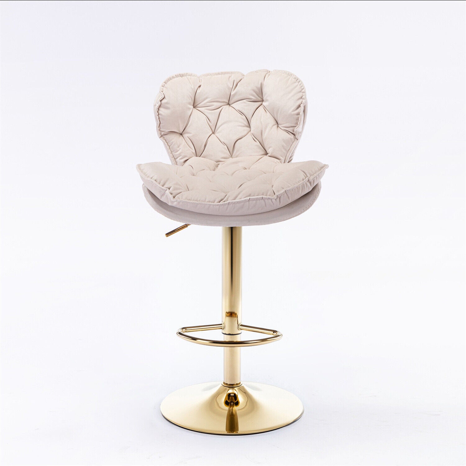 Bar Stools Set of 2 Adjustable Height 360° Swivel Tufted Pub Bar Chairs Beige