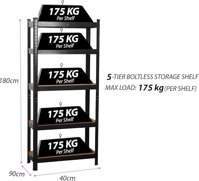 Garage Shelving Units 5 Tier Shed Storage Racking Shelf Boltless - 90x40x180cm