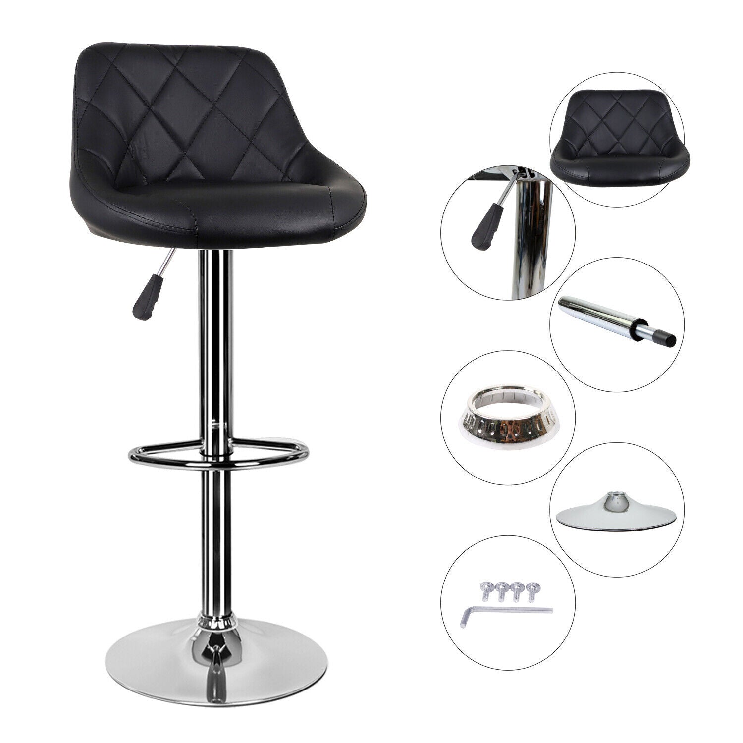 Bar Stools × 2 Padded Seat Faux Leather Swivel Home Kitchen Breakfast Muti Types