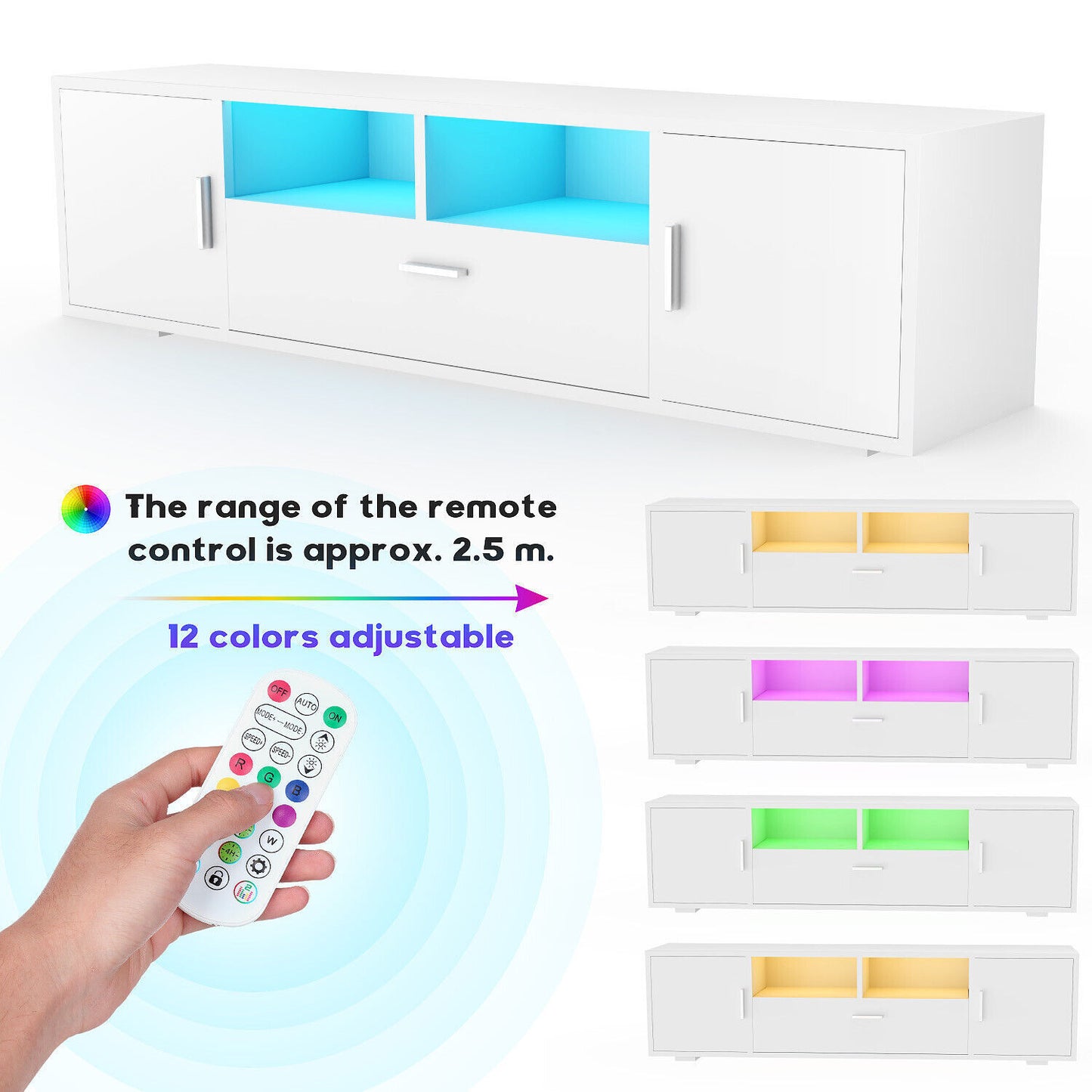 TV Stand 160cm High Gloss TV Unit Cabinet Sideboard With LED Light & Drawers UK