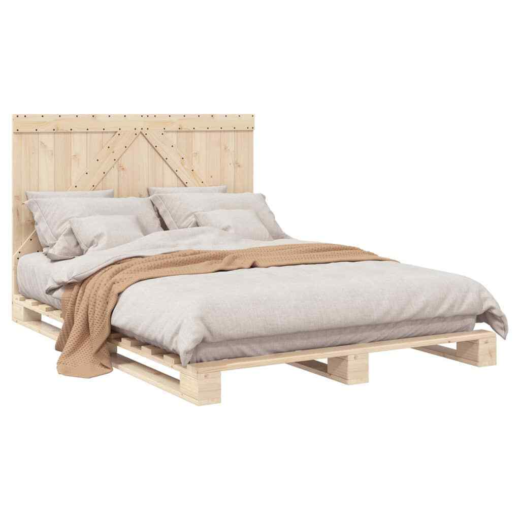 Bed Frame with Headboard 140x200 Solid Wood Pine K3Q9