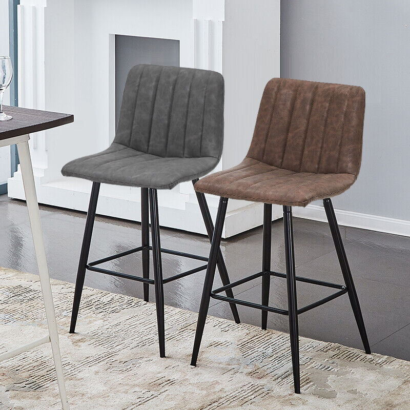Bar Stools X2 Faux Leather Bar Chairs With Footrest Kitchen Furniture Modern