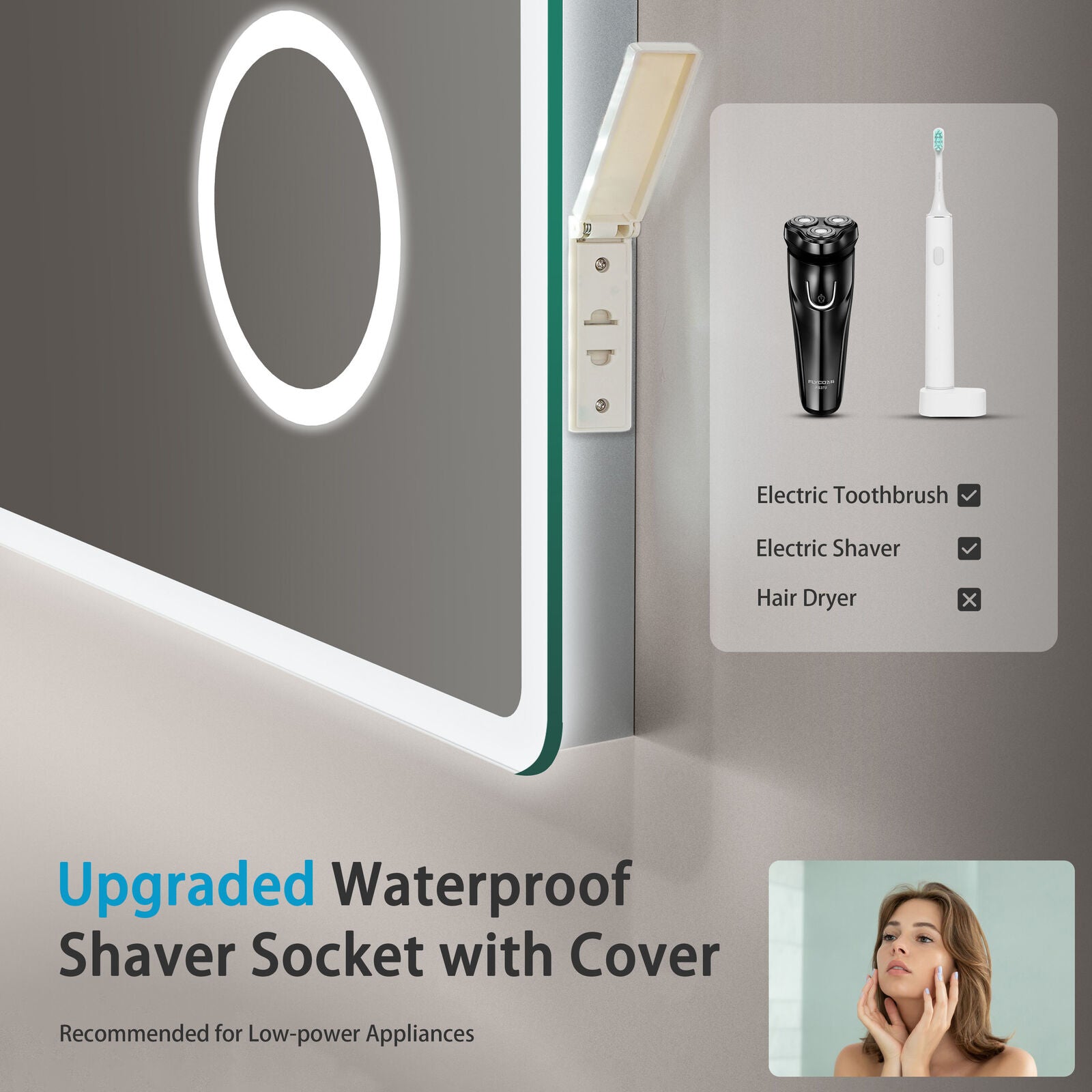 Large LED Bathroom Mirror Demister Shaver Socket 3X Magnifying Touch 90X70CM