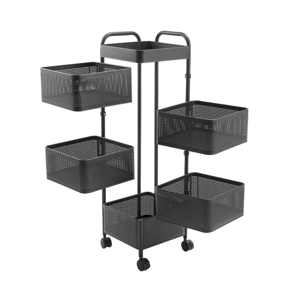 Mobile Metal Kitchen Rotating Storage Trolley Cart Utility Vegetable Shelf Rack