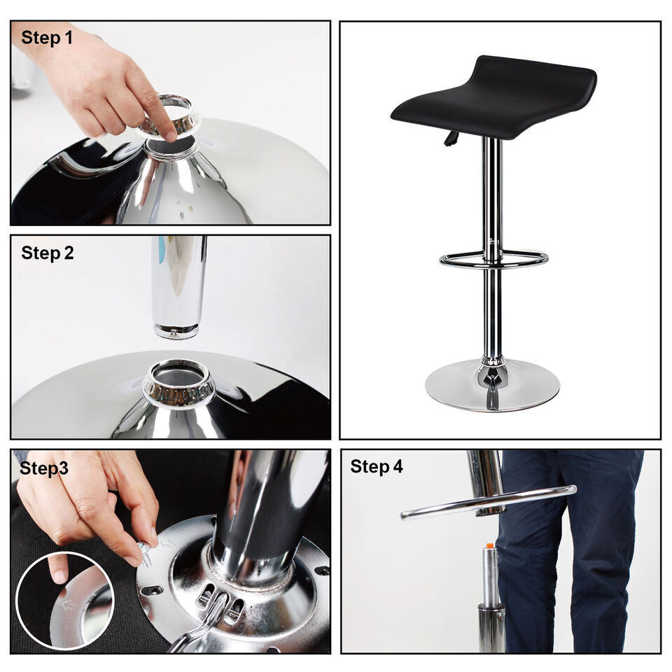 Bar Stools × 2 Padded Seat Faux Leather Swivel Home Kitchen Breakfast Muti Types