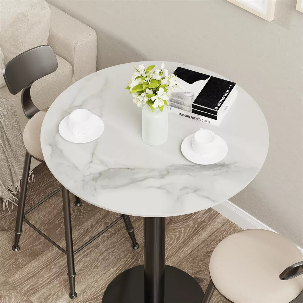 Heavy Duty Round Marble Bar Table Counter Pub Pedestal Poke Side Accent Table UK