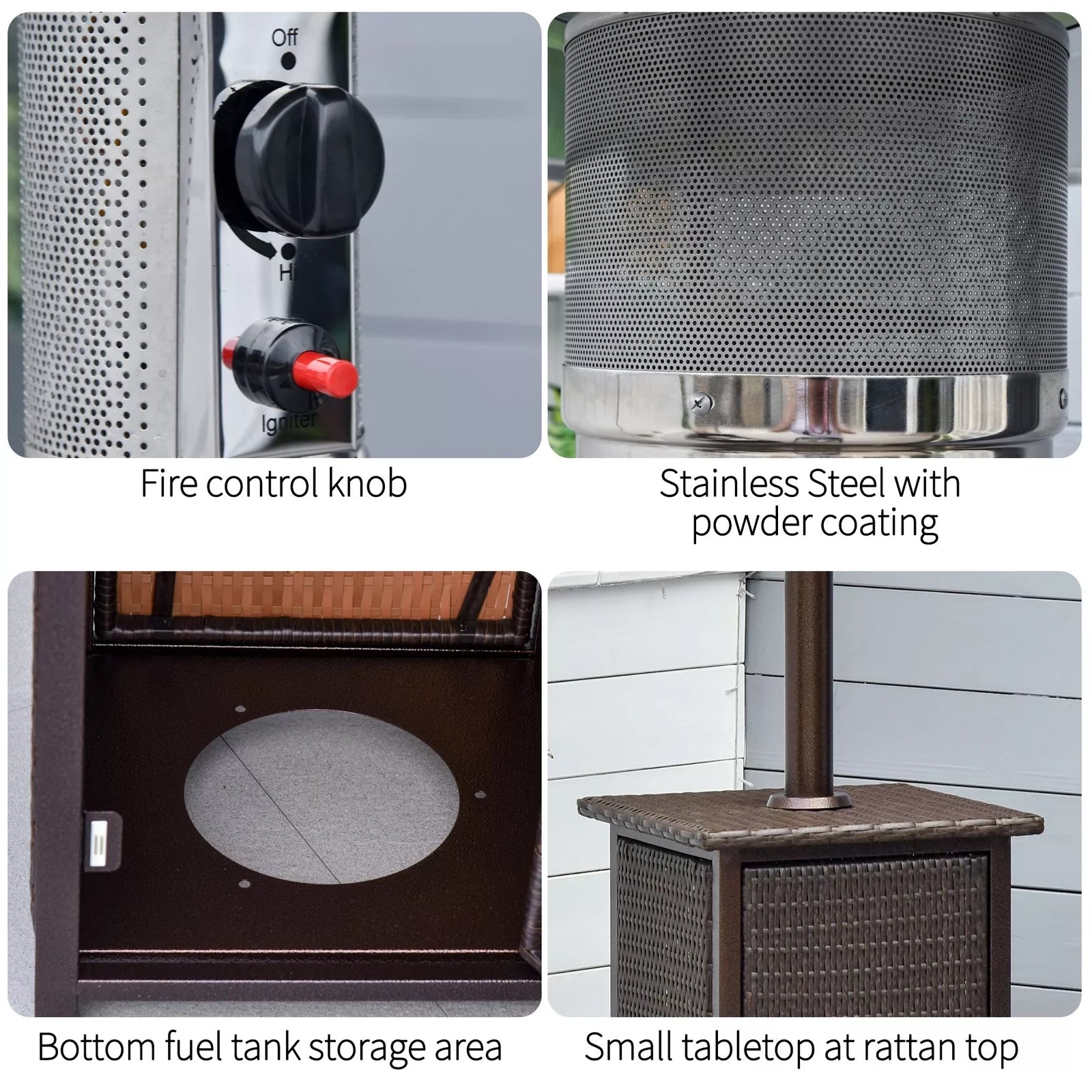 12KW Patio Gas Heater Freestanding Warm Wicker Rattan Courtyard Outdoor Garden
