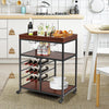 Industrial Kitchen Island Cart 3-Tier Rolling Bar Serving Trolley With Wine Rack