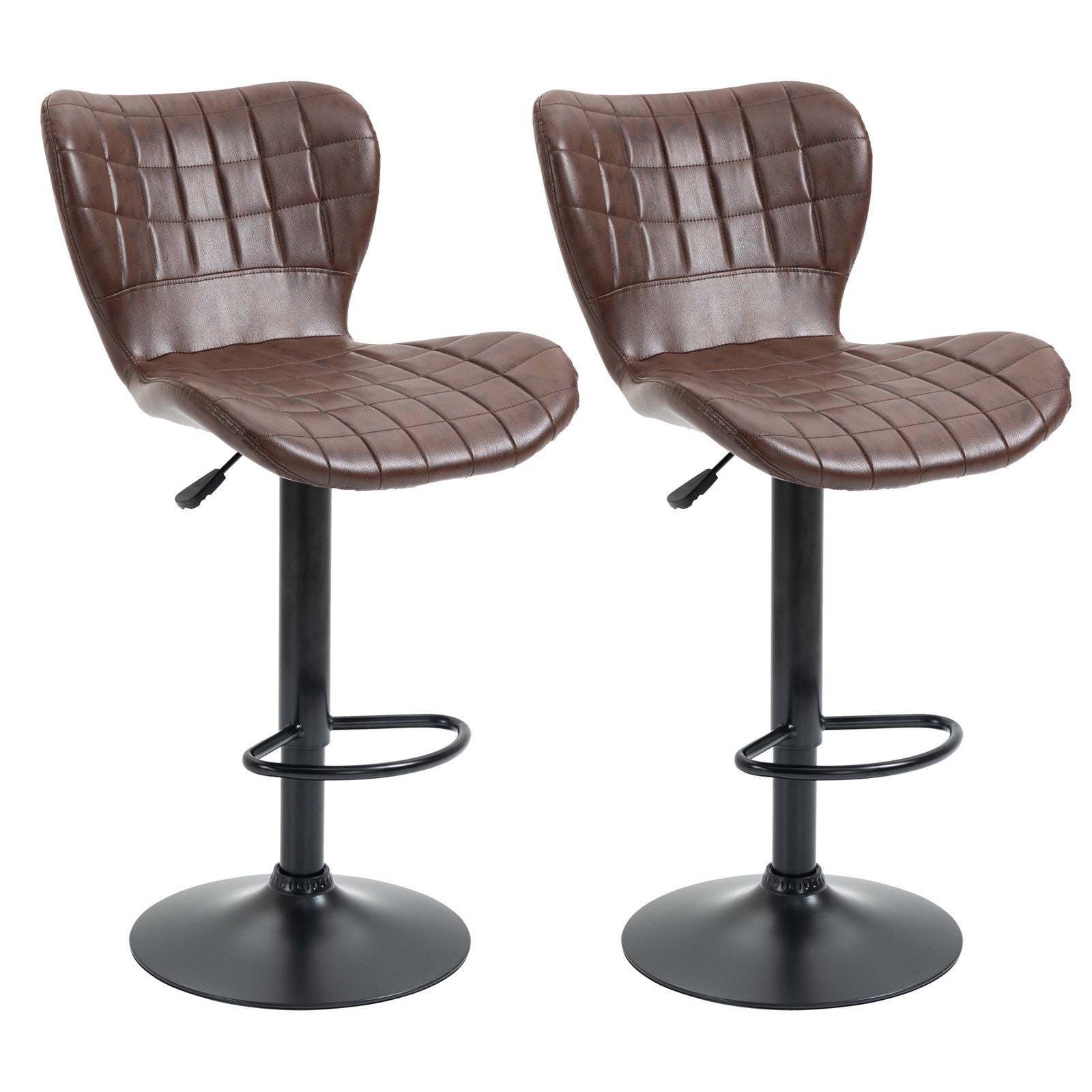 Bar Stools Set of 2 Adjustable Height Swivel PU Leather Bar Chairs Brown