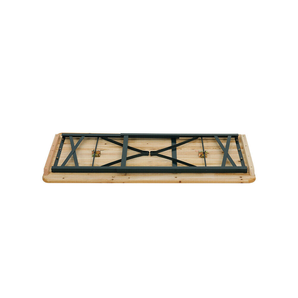 3pcs Garden Folding Table Chair Set Beer Table Wooden Bench Trestle Dining Seat
