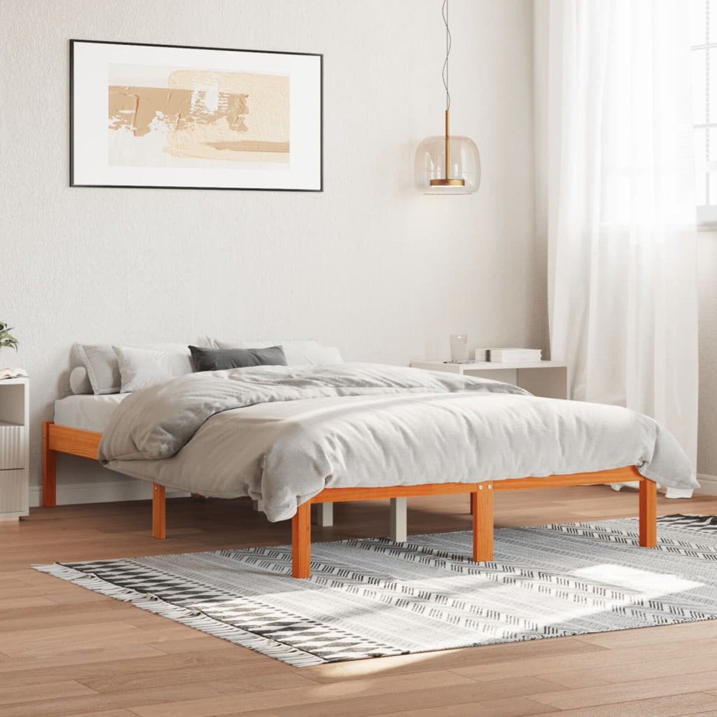 Tidyard Bed Frame Bed Base Wax Brown 140x200 Solid Wood Pine Bedstead Base G2P5