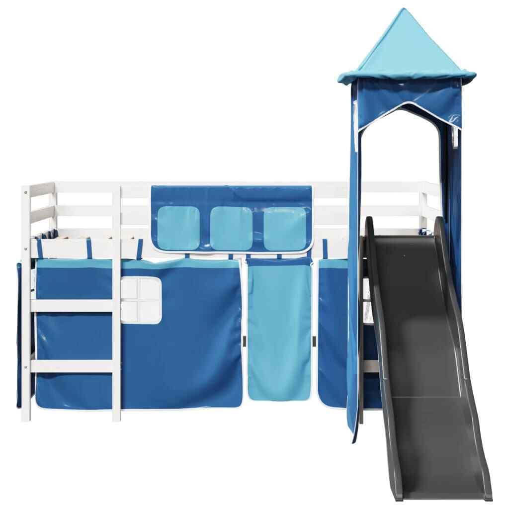 ' Loft Bed with Tower Blue 90x200 Solid Wood Pine Q0V1