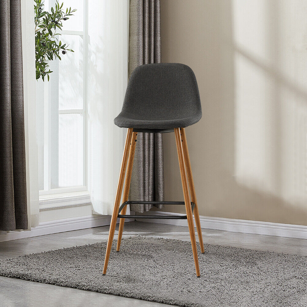 2X Bar Stools Fabric/Faux Leather Pub Chairs Breakfast Kitchen Metal Leg Modern