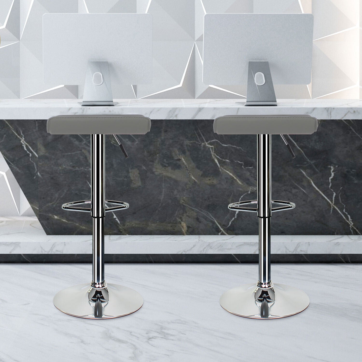 Bar Stools × 2 Padded Seat Faux Leather Swivel Home Kitchen Breakfast Muti Types