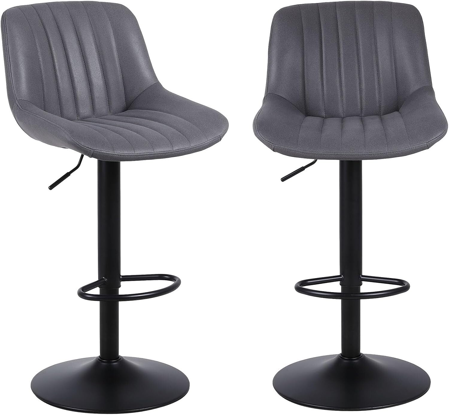 Bar Stools Set of 2 Swivel Counter Height Breakfast Barstools Adjustable Grey