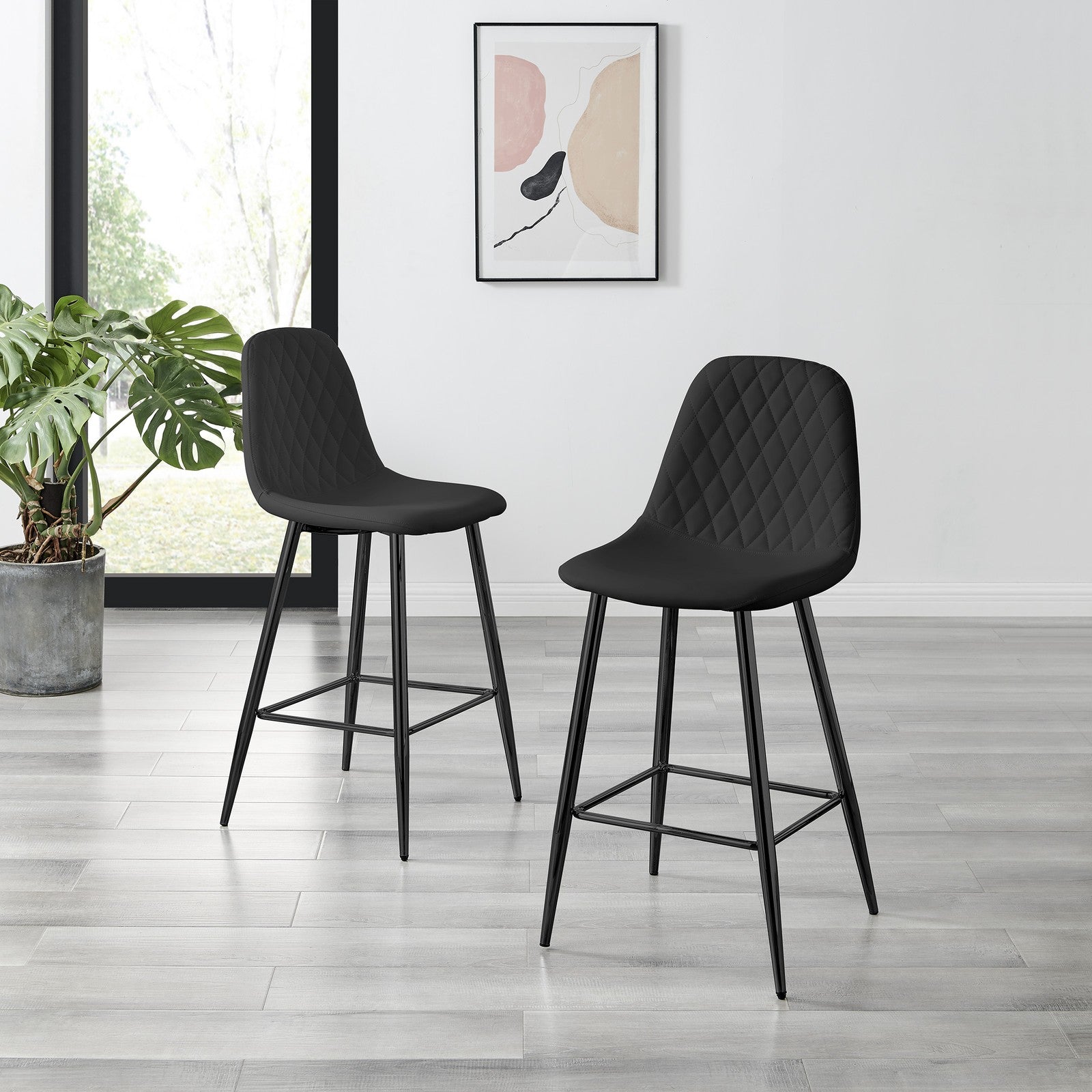 **Seconds** Corona Black Faux Leather Bar Chair With Black Legs Set of 2