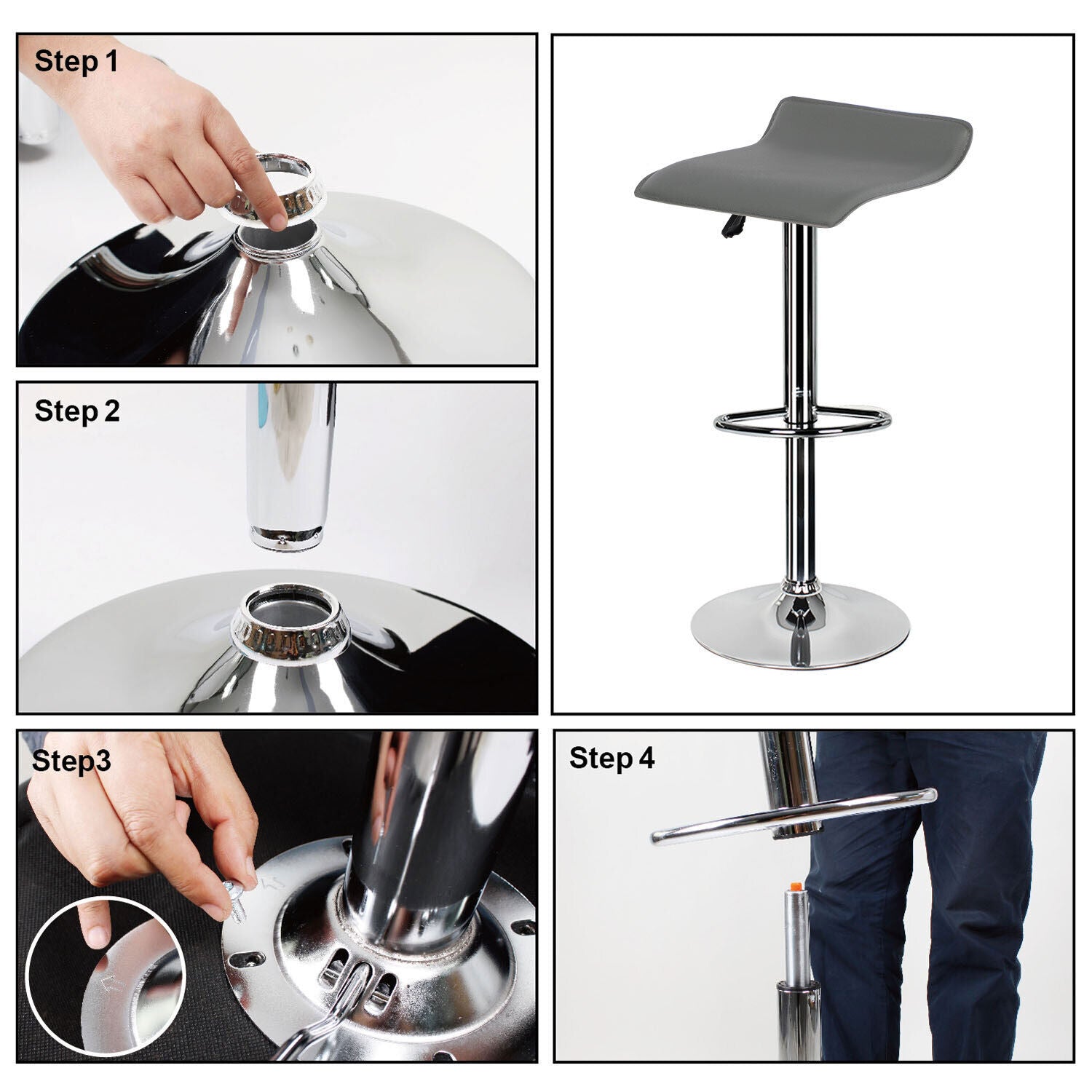 Bar Stools × 2 Padded Seat Faux Leather Swivel Home Kitchen Breakfast Muti Types