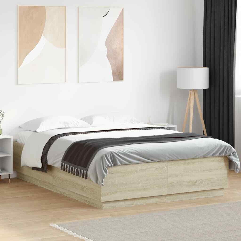 BaraSh Bed Frame with Sonoma Oak 160x200 Engineered Wood,Platform Bed D6R4