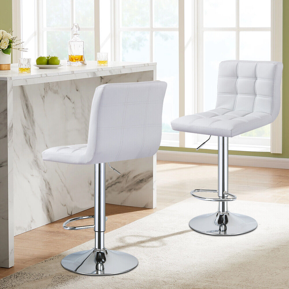 Bar Stools Set of 2 PU Leather Swivel Height Adjustable Bar Chairs With Backrest