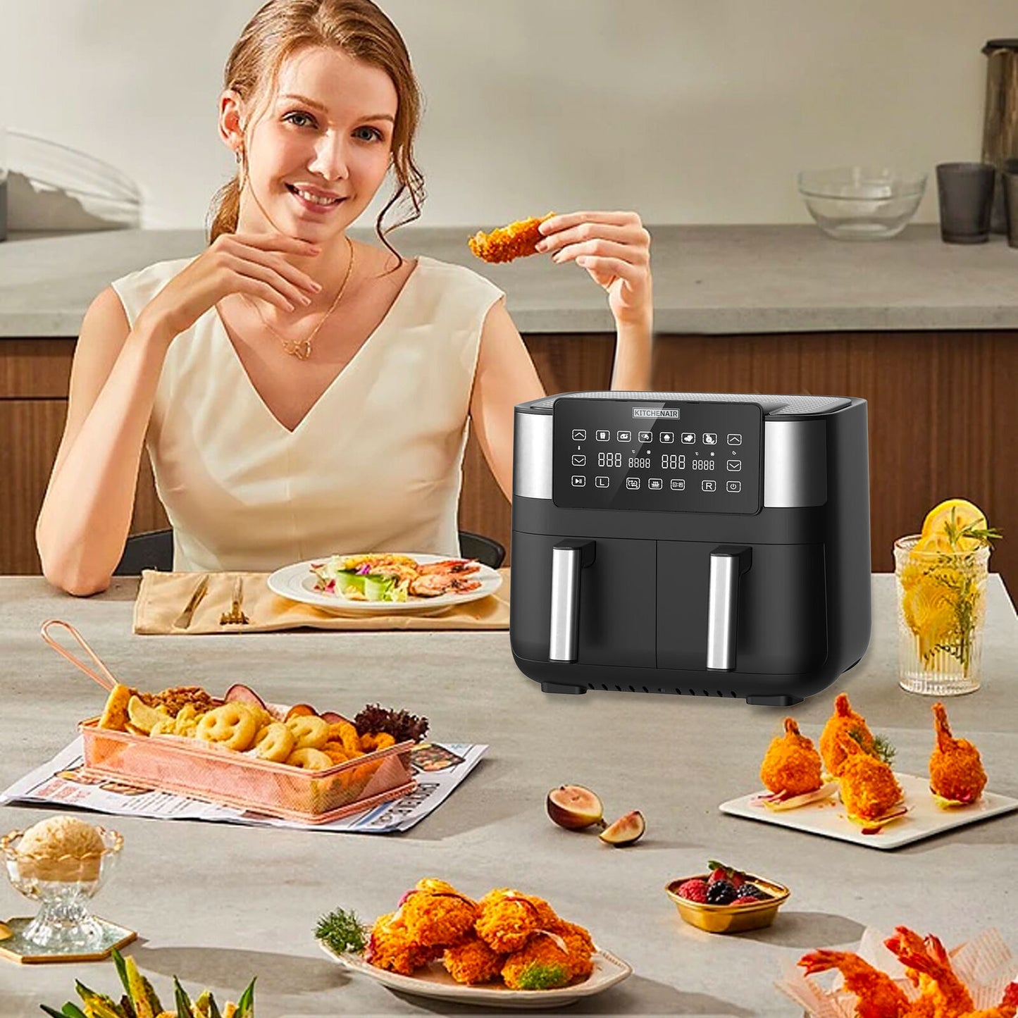 7.6L 1800W Air Fryer Double Digital Display Rapid Healthy Cooker Dual Basket UK