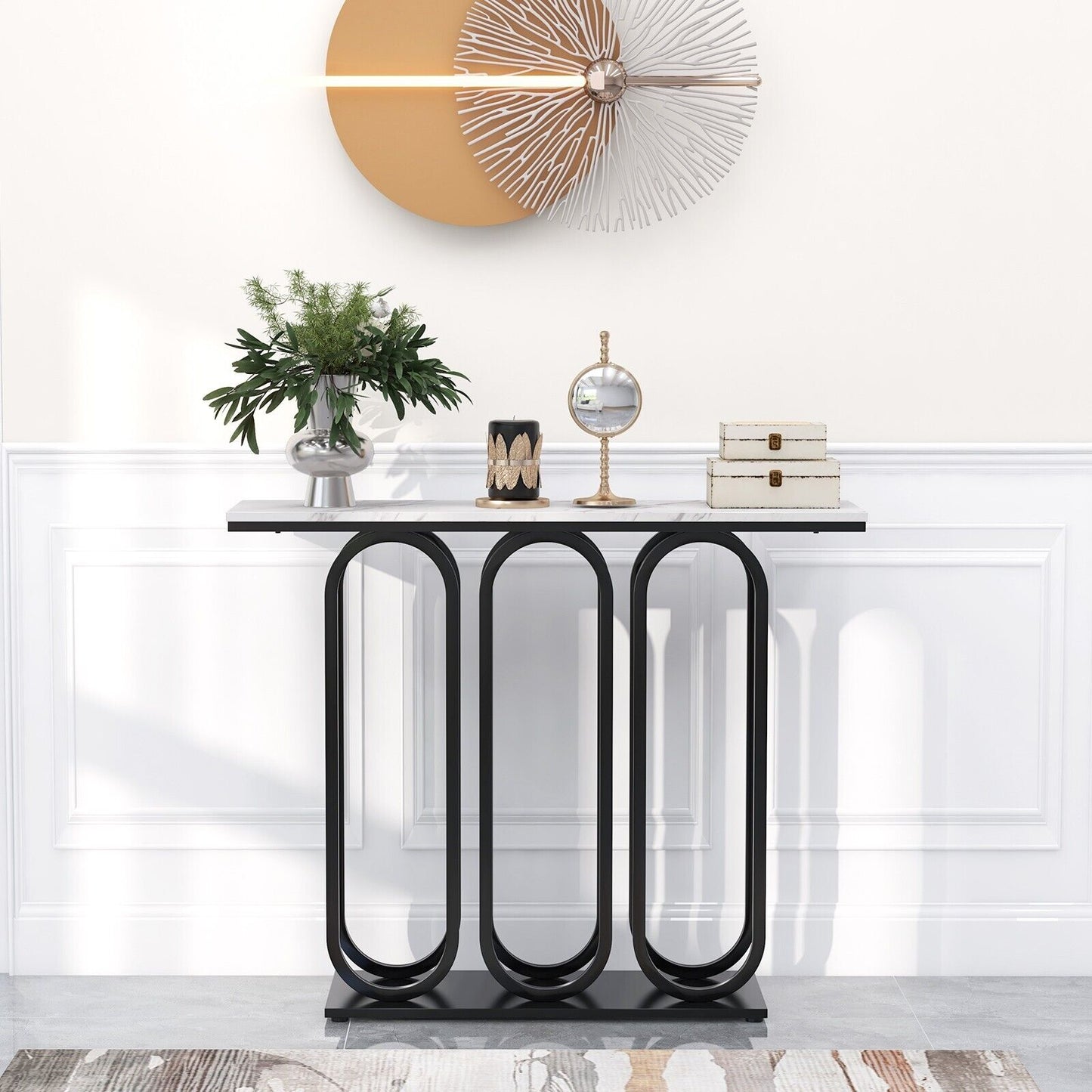 100cm Modern Console Table Faux Marble Narrow Entryway Hallway Table Accent Desk