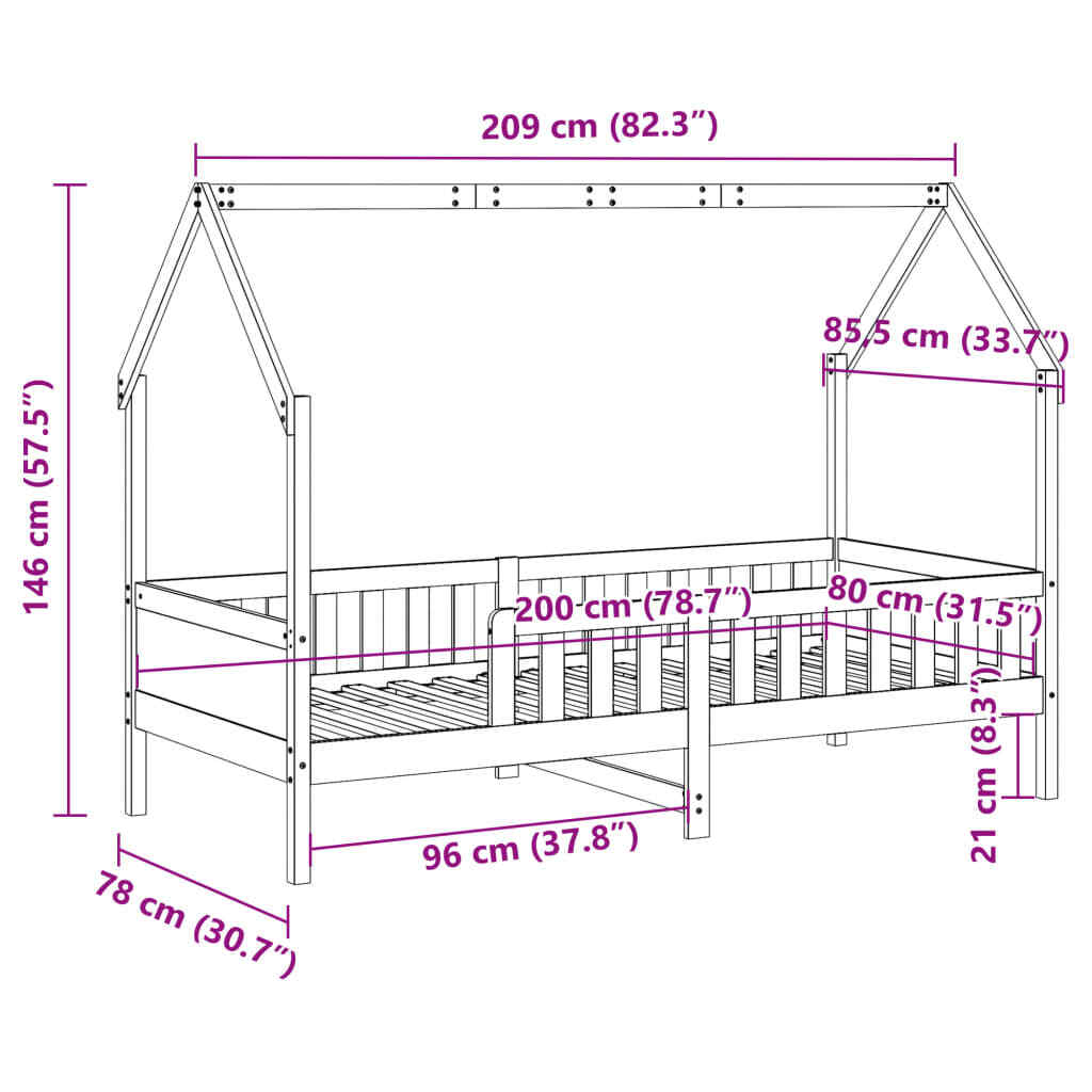 ' House Bed Frame 80x200 Solid Wood Pine B0U9