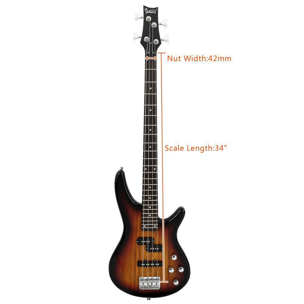 Glarry Sunset GIB Right Handed 4 String Electric Bass Guitar w/ Bag Strap Tool