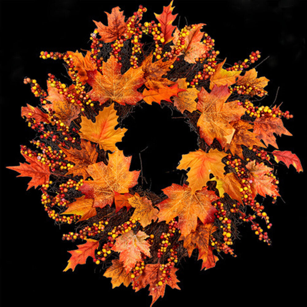 Autumn Fall Door Wreath Autumn Maple Leaf with LED Harvest Front Door Home Decor