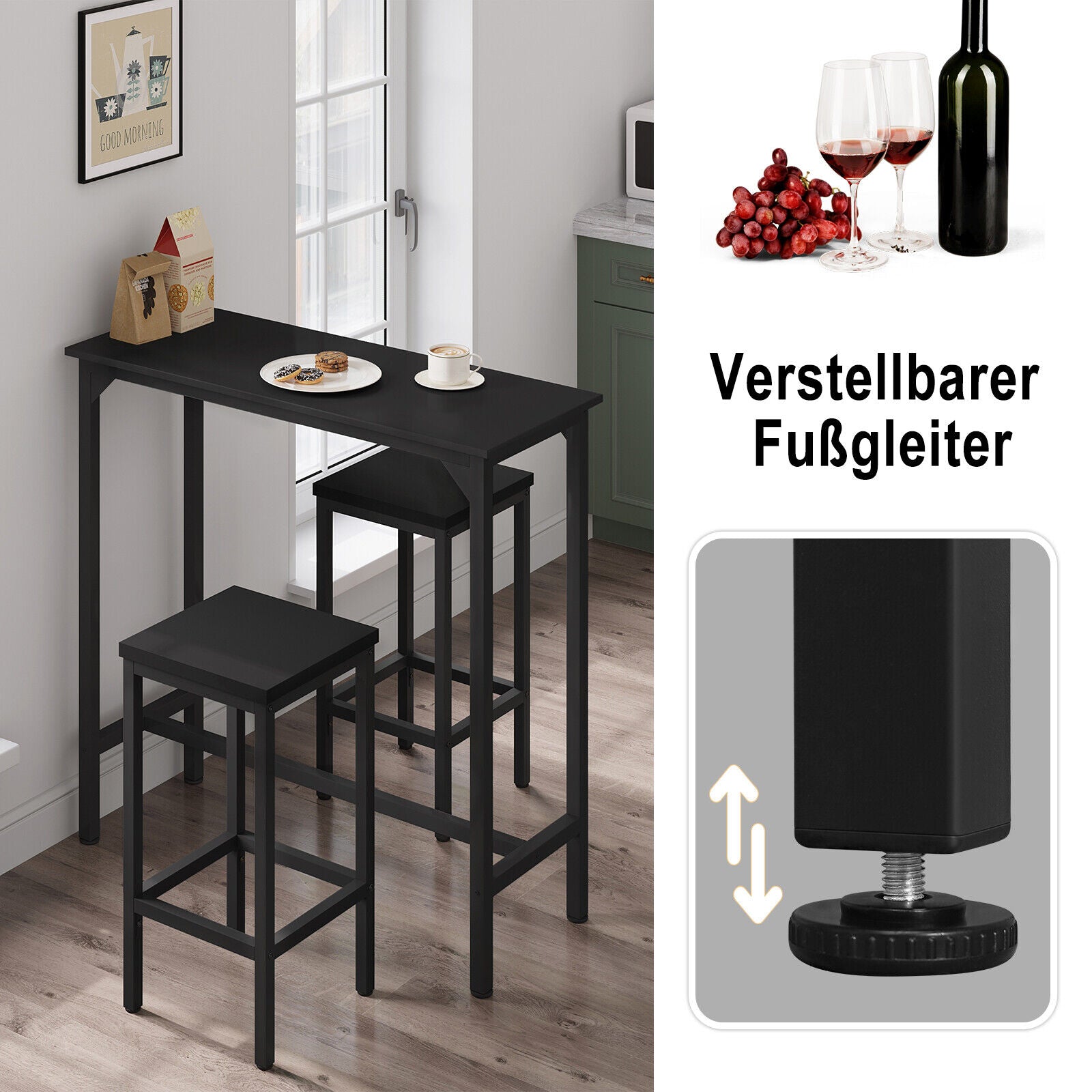 Bar Table Breakfast Dining Coffee Table with Metal Frame Counter Height Table