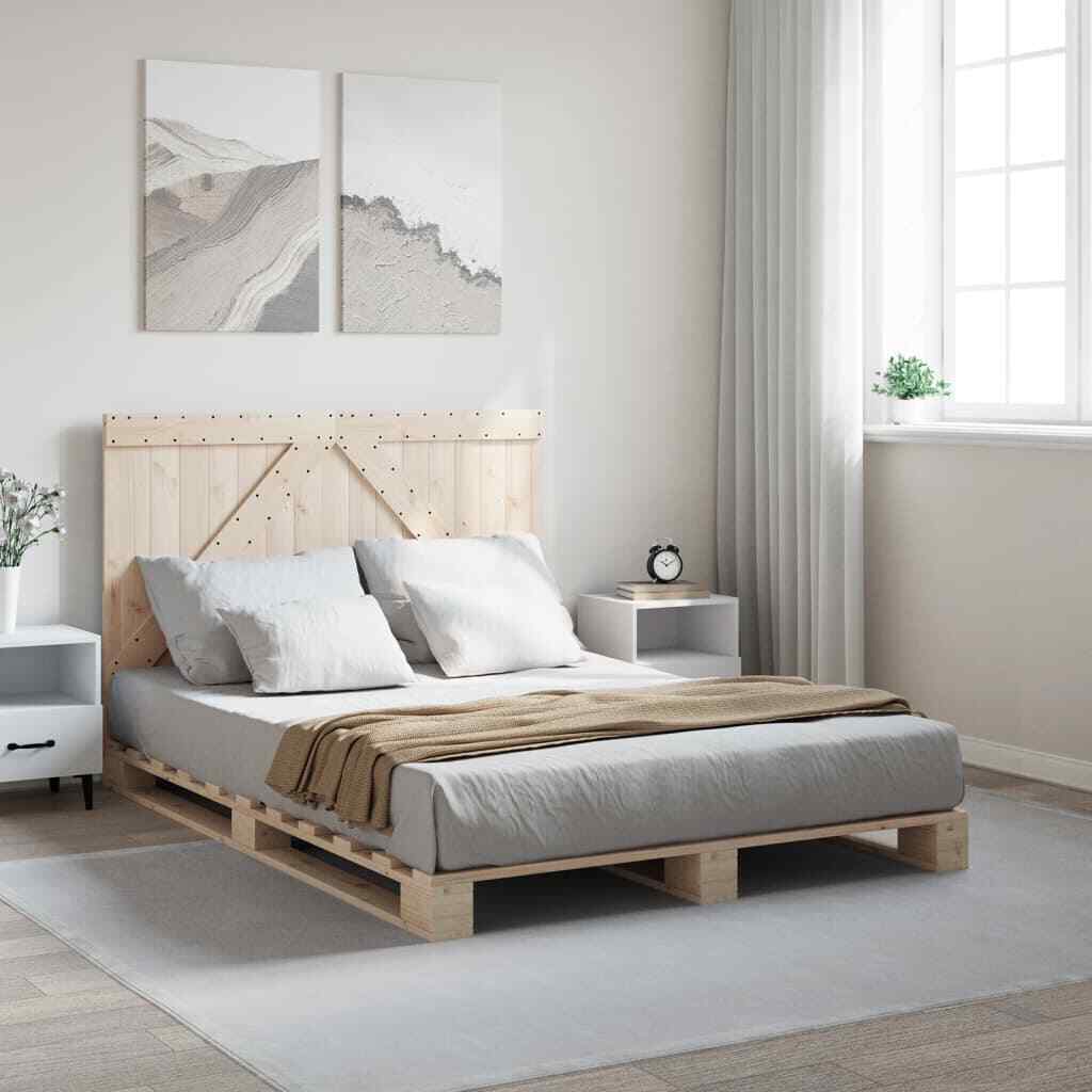 Bed Frame with Headboard 140x200 Solid Wood Pine K3Q9