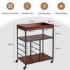 Industrial Kitchen Island Cart 3-Tier Rolling Bar Serving Trolley With Wine Rack