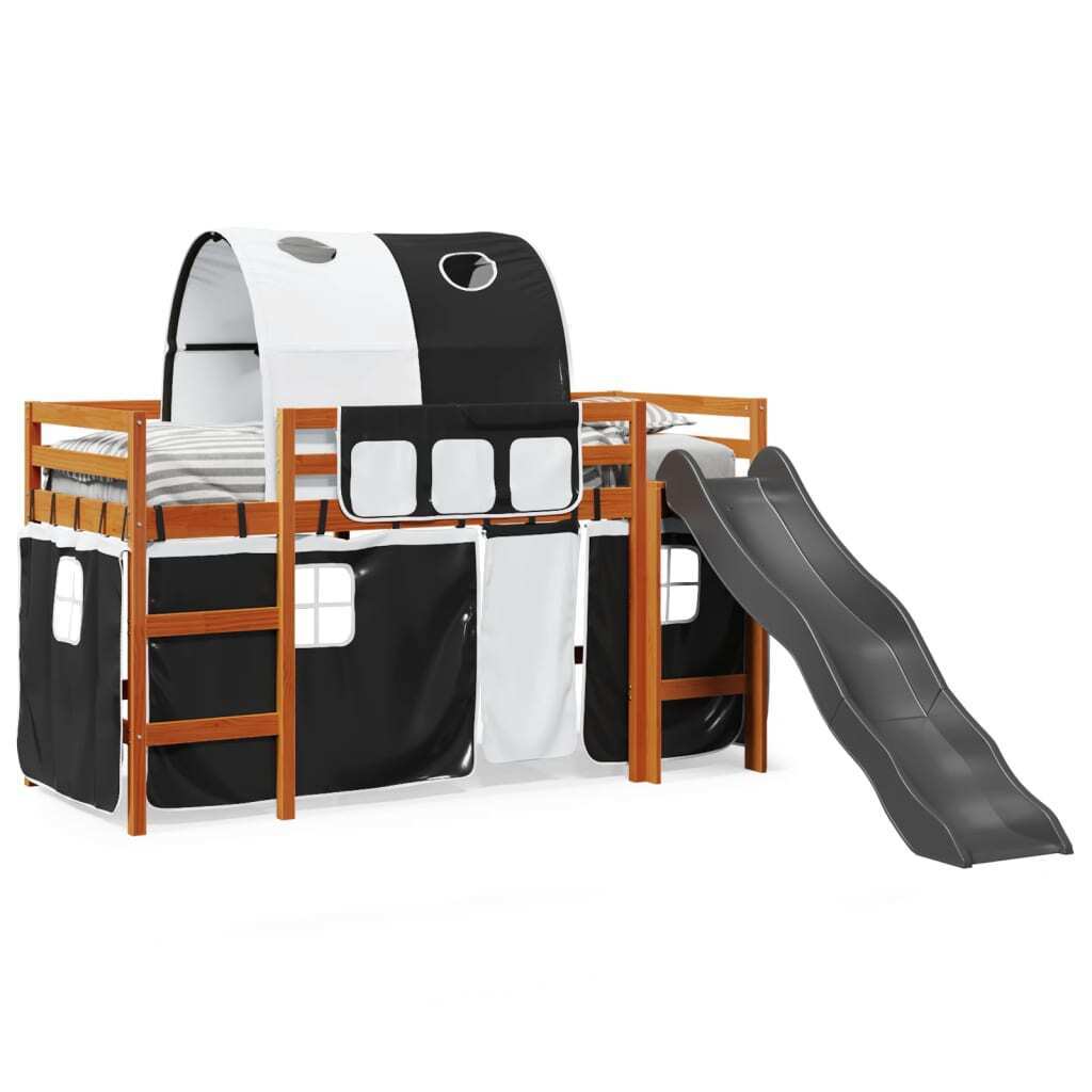 ' Loft Bed with Tunnel White&Black 90x200 Solid Wood Pine Y1B7
