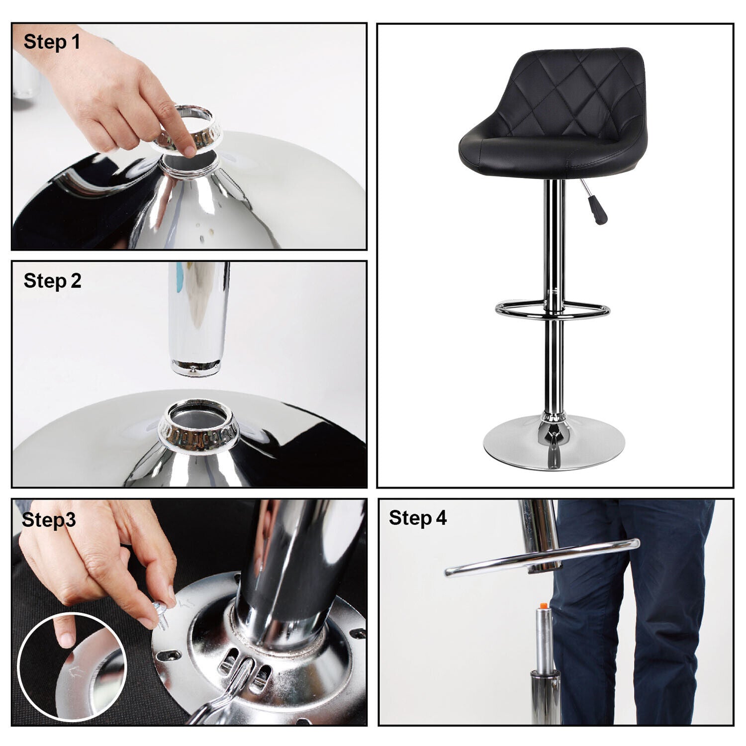 Bar Stools × 2 Padded Seat Faux Leather Swivel Home Kitchen Breakfast Muti Types