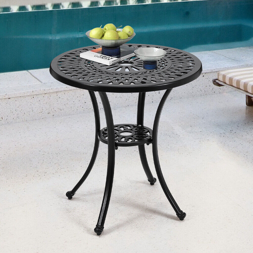 Outdoor Dining Table Round Cast Aluminum Patio Dining Table with Umbrella Hole