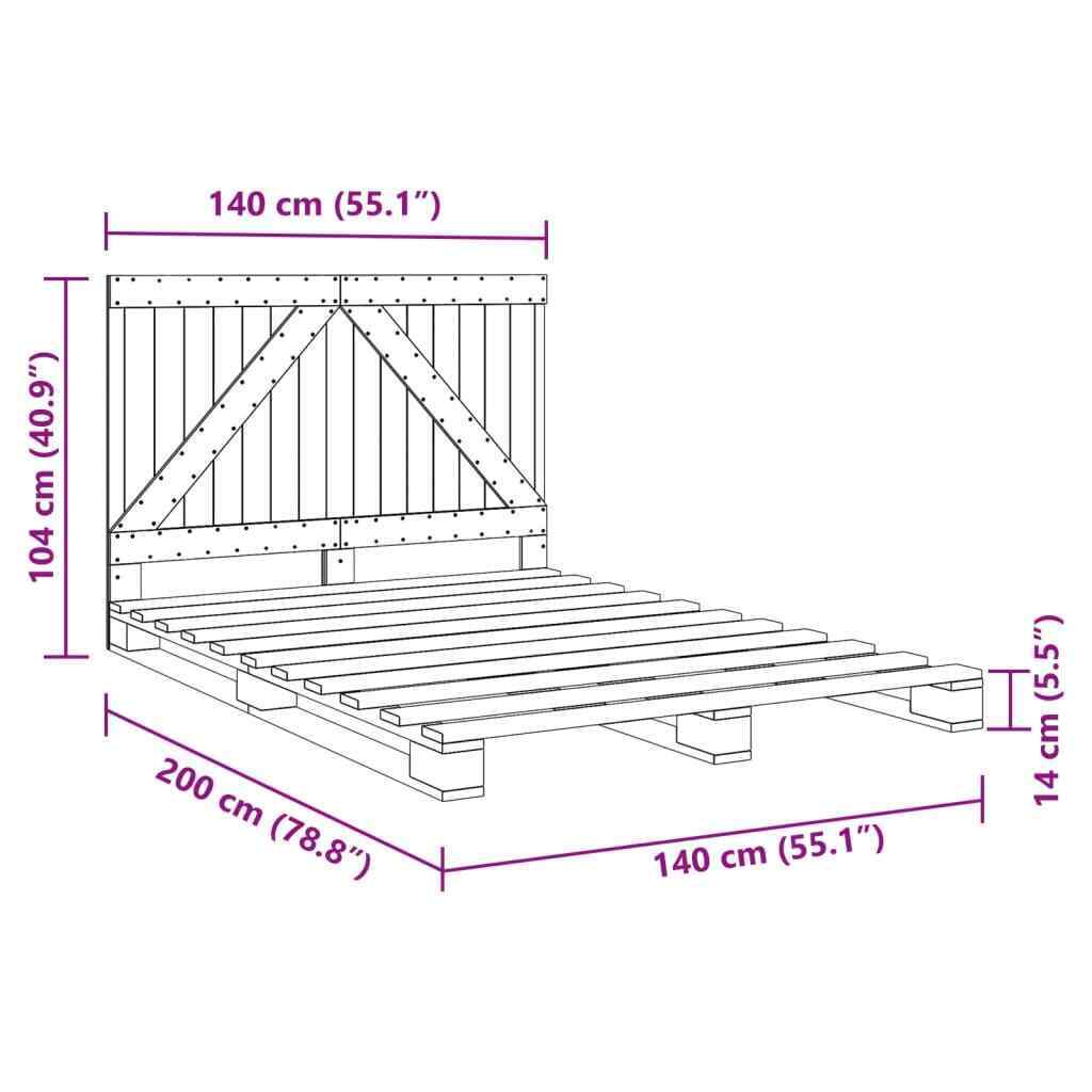 Bed Frame with Headboard 140x200 Solid Wood Pine K3Q9