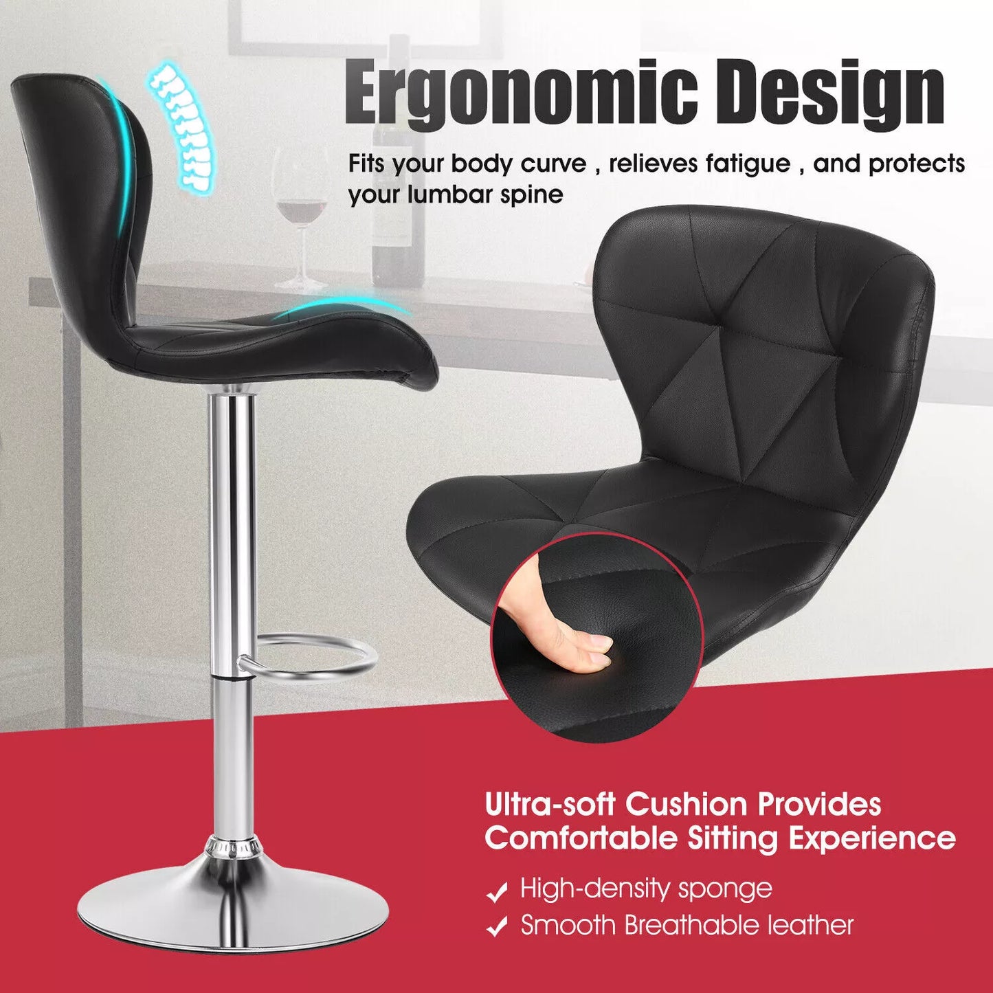 2 X BAR STOOLS KITCHEN SWIVEL PU LEATHER STOOLS DINING ROOM BREAKFAST PUB CHAIRS