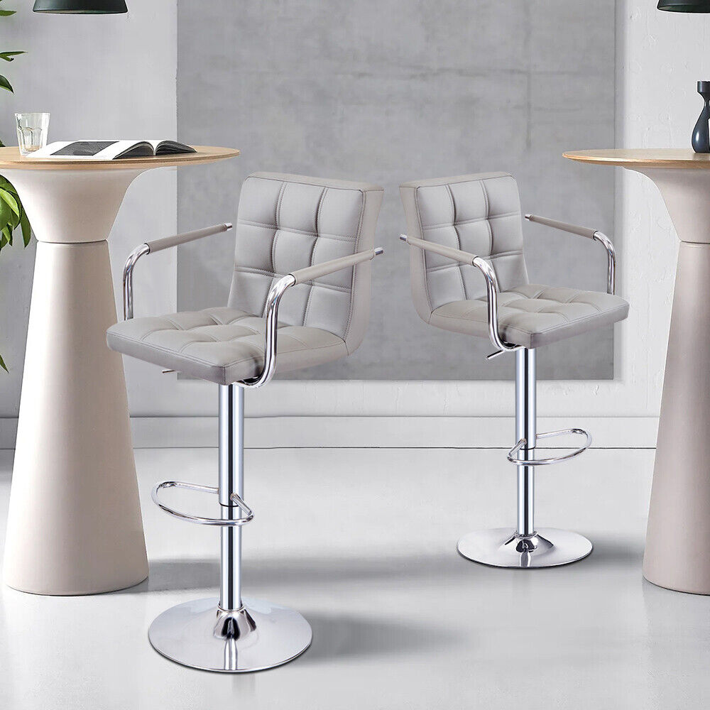 Bar Stools Set of 2 PU Leather Swivel Height Adjustable Bar Chairs With Backrest