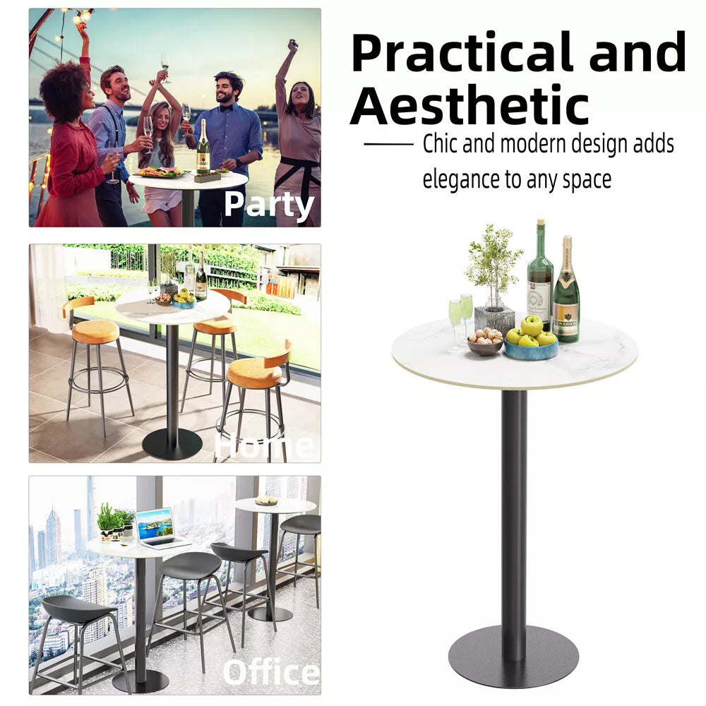 Heavy Duty Round Marble Bar Table Counter Pub Pedestal Poke Side Accent Table UK