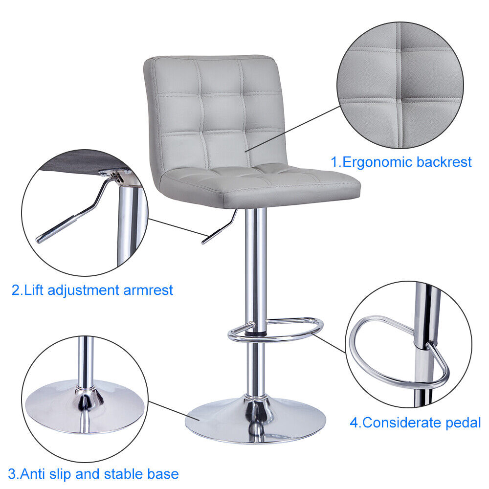 Bar Stools Set of 2 PU Leather Swivel Height Adjustable Bar Chairs With Backrest