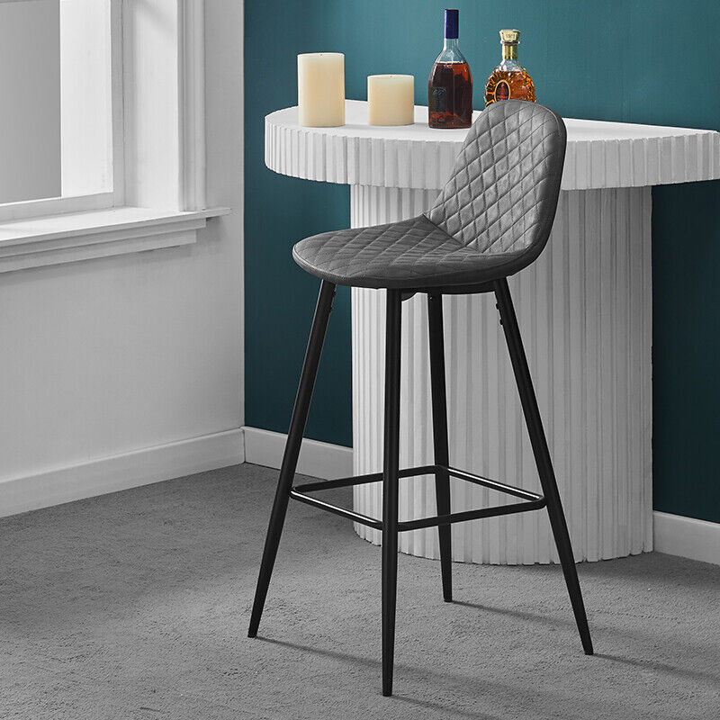 2X Bar Stools Fabric/Faux Leather Pub Chairs Breakfast Kitchen Metal Leg Modern