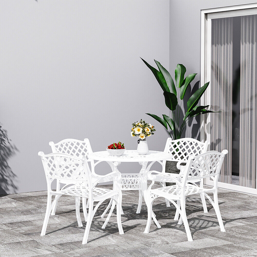 Aluminium Cafe Bistro Set Garden Furniture Table & Chair Patio Cast Black White