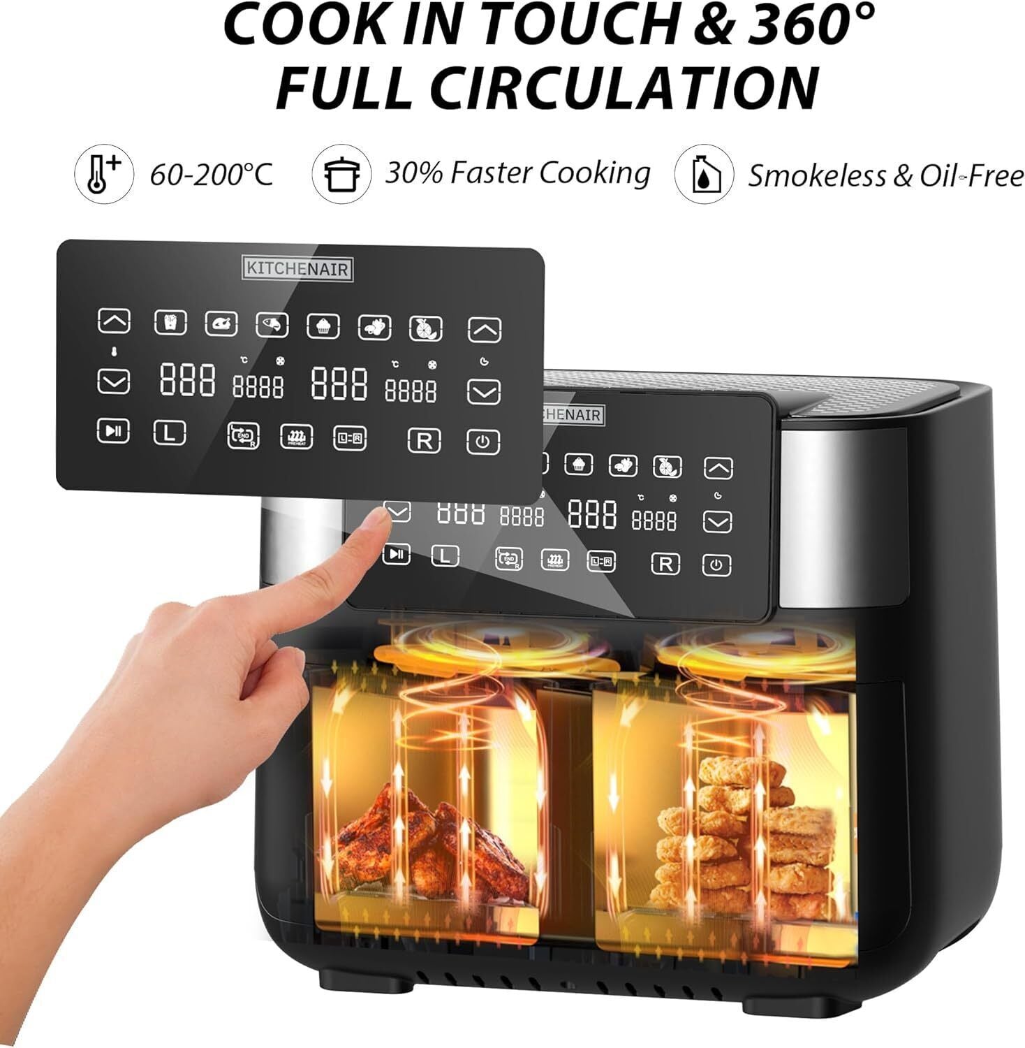 7.6L 1800W Air Fryer Double Digital Display Rapid Healthy Cooker Dual Basket UK