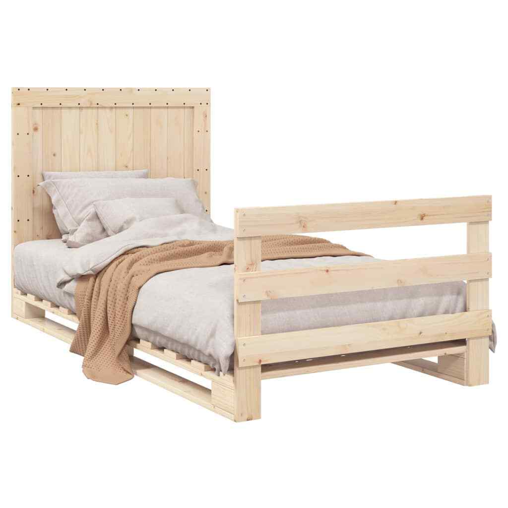BaraSh Bed Frame with Headboard 100x200 Solid Wood Pine,Platform Bed B0B8