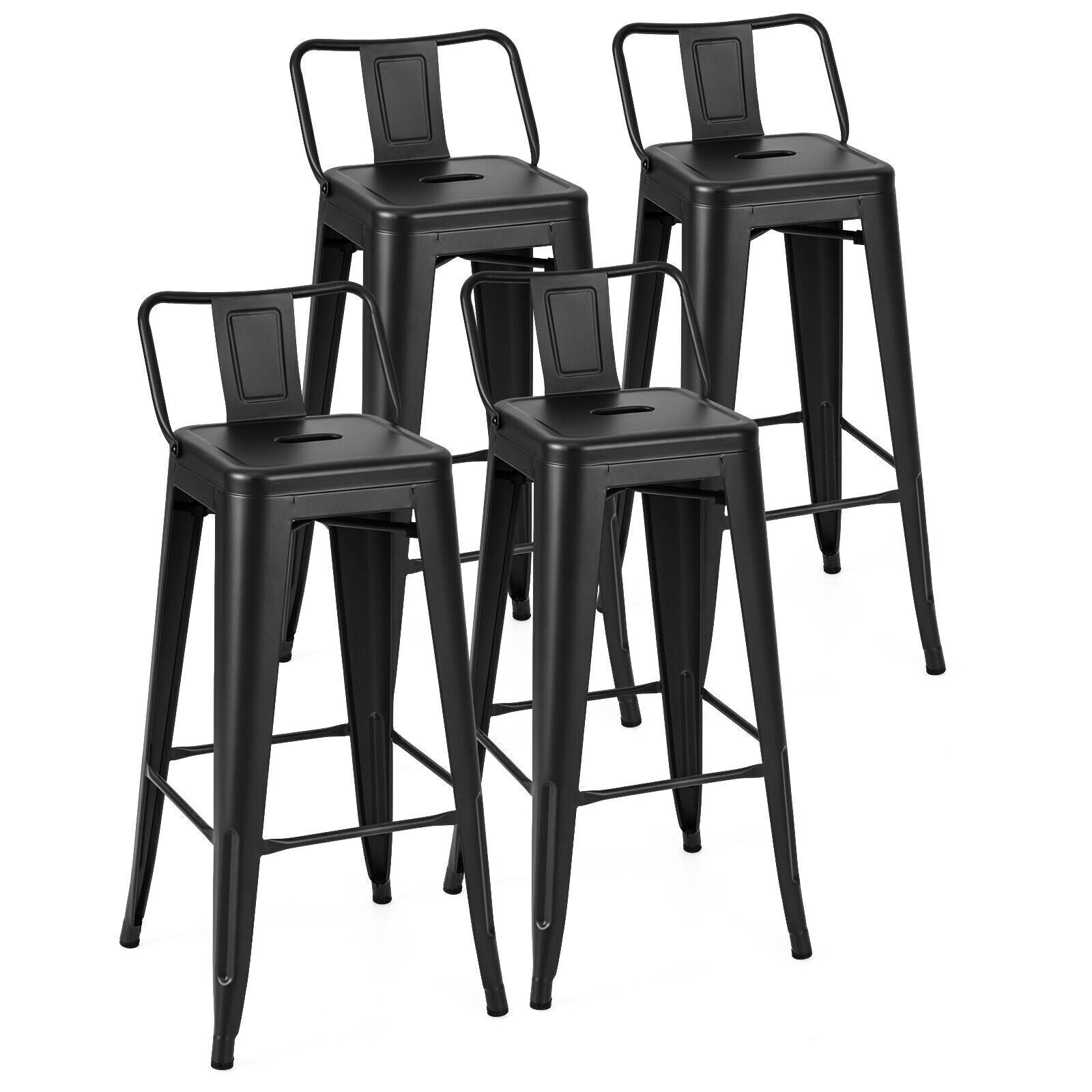 Bar Stools Set of 4 Metal Frame Counter Height Barstool w/ Removable Backrest