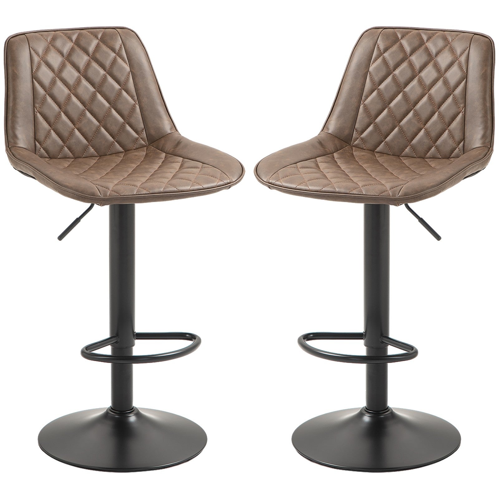 Bar Stools Set of 2, Adjustable Bar Chairs Swivel for Kitchen Brown