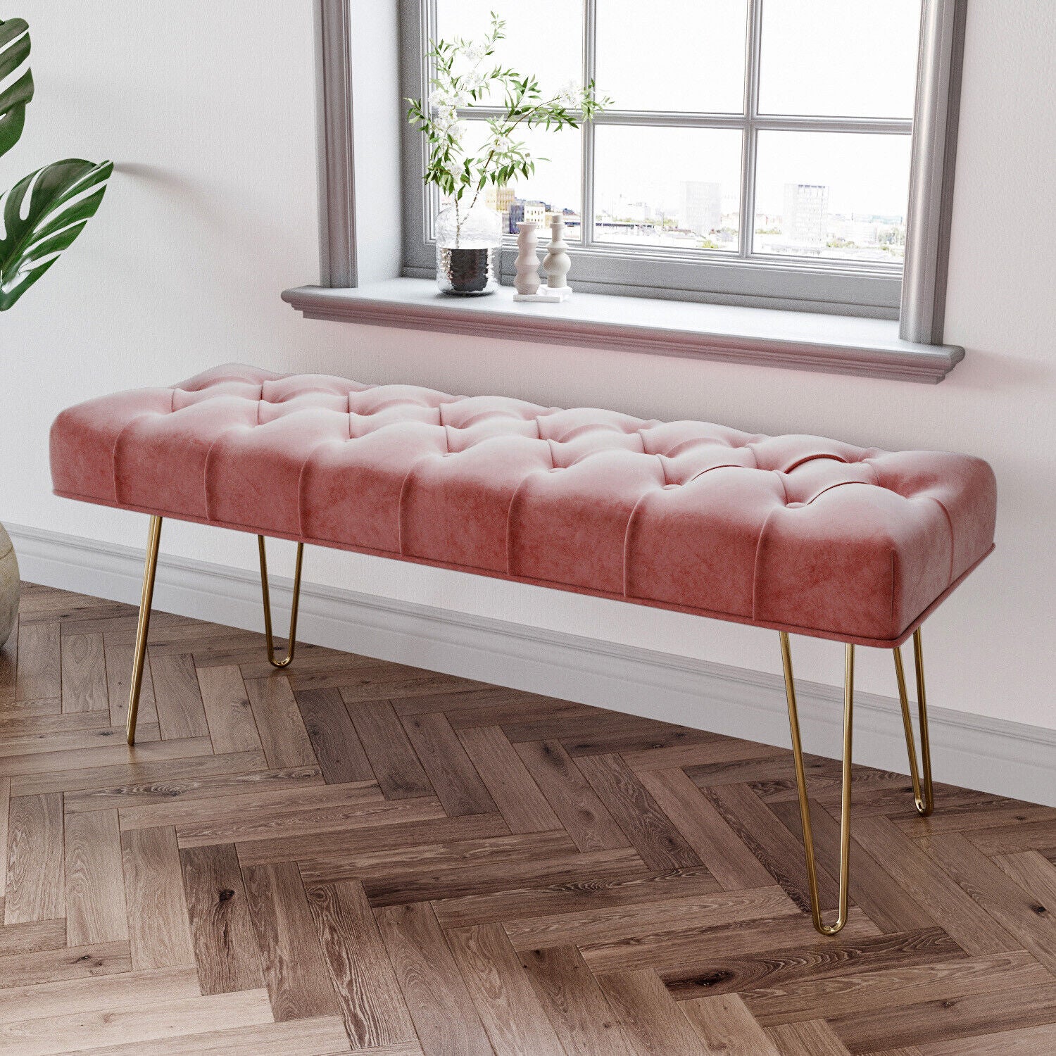 Entryway Bench Modern Ottoman End Of Bed Stool Velvet Upholstered Seat Foot Rest