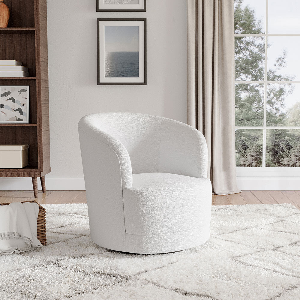 Teddy Wool Swivel Chair Round Back Accent Tub Upholstered Armchair Single Sofa